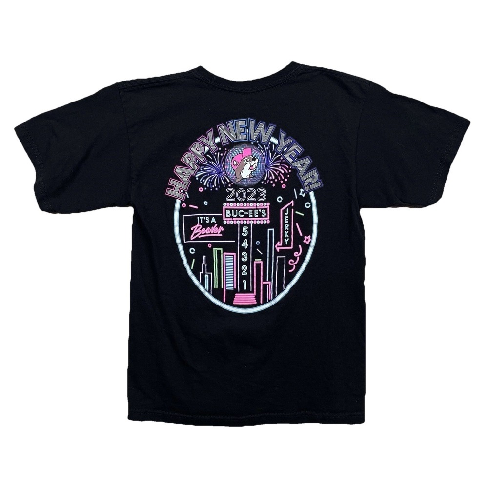 Bucees T Shirt Youth Large New Years Fireworks Graphic Glow In The Dark Neon